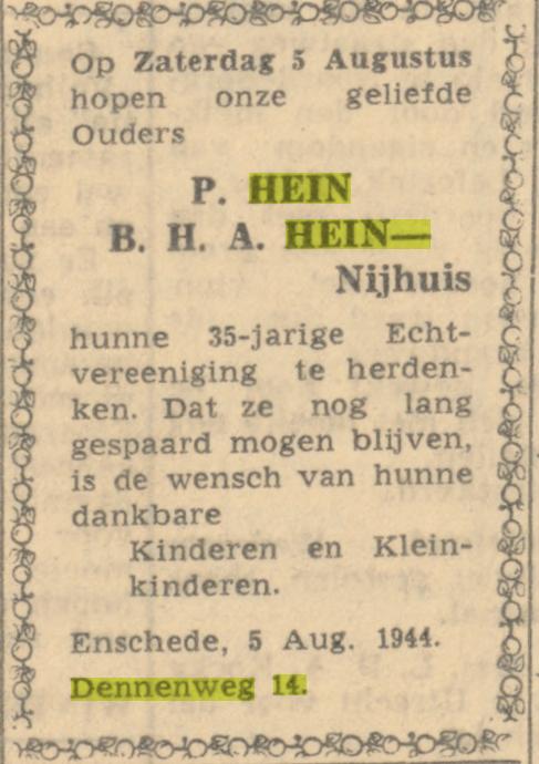 Dennenweg 14 P. Hein advertentie Twentsch nieuwsblad 2-8-1944.jpg