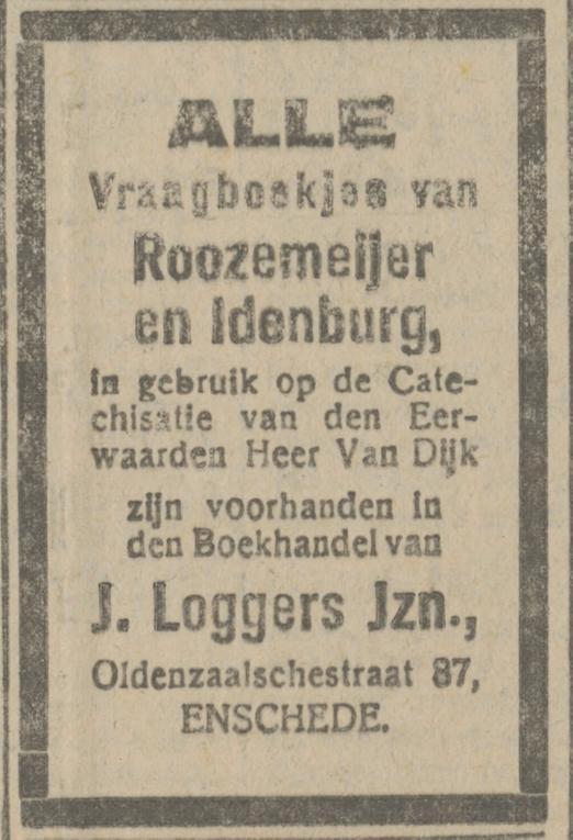 Oldenzaalsestraat 87 boekhandel J. Loggers Jzn advertentie Tubantia 1-7-1919.jpg