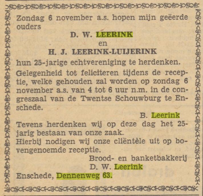 Dennenweg 63 D.W. Leerink bakker advertentie Tubantia 2-11-1960.jpg