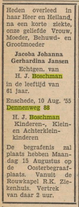 Dennenweg 88 J.J.G. Boschman-Jansen overlijdensadvertentie 11-8-1957.jpg