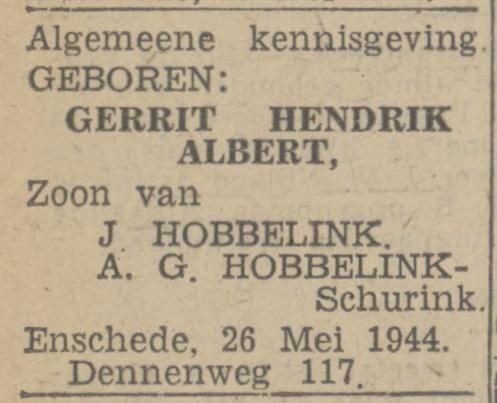 Dennenweg 117 J. Hobbelink advertentie Tubantia 30-5-1944.jpg