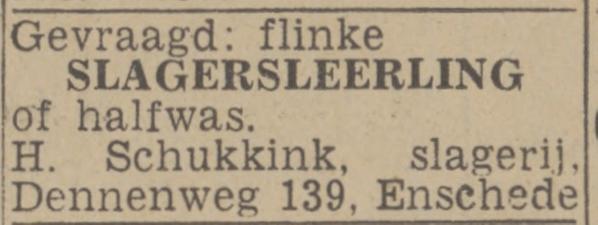 Dennenweg 139 Slagerij H. Schukkink advertentie Twentsch nieuwsblad 23-2-1943.jpg