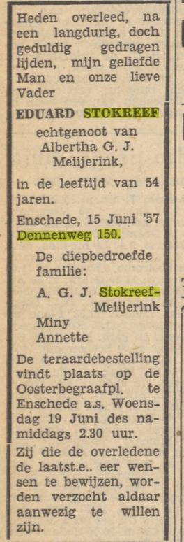 Dennenweg 150 Eduard Stokreef overlijdensadvertentie Tubantia 17-6-1957.jpg