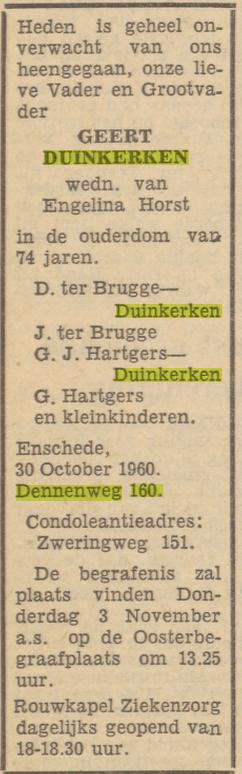 Dennenweg 160 Geert Duinkerken overlijdensadvertentie Tubantia 1-110-1960.jpg