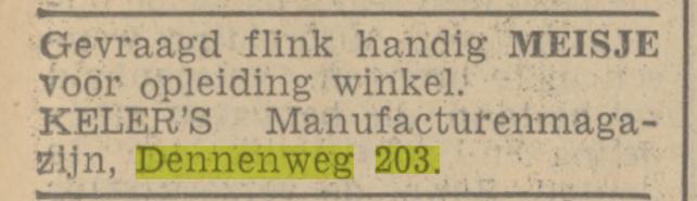 Dennenweg 203 manufacturenmagazijn Keler advertentie Tubantia 24+-6-1939.jpg