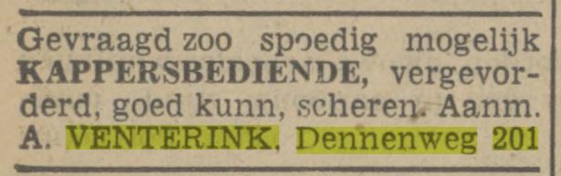 Dennenweg 201 A. Venterink kapper advertentie Tubantia 18-6-1941.jpg