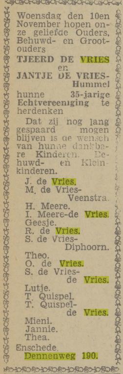 Dennenweg 190 Tjeerd de Vries advertentie Twentsch nieuwsblad 9-11-1943.jpg