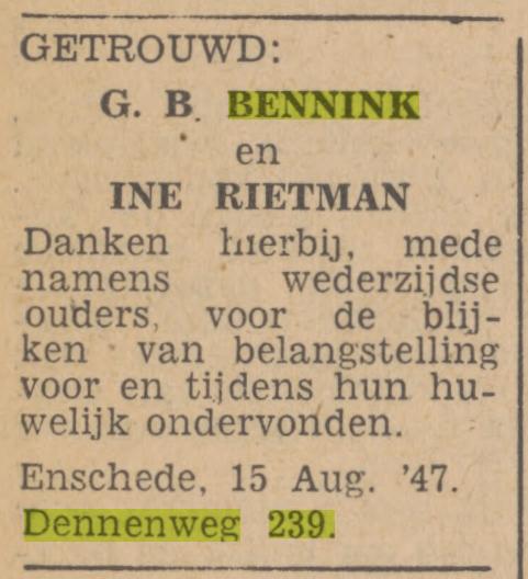 Dennenweg 239 G.B. Bennink advertentie Tubantia 19-8-1947.jpg