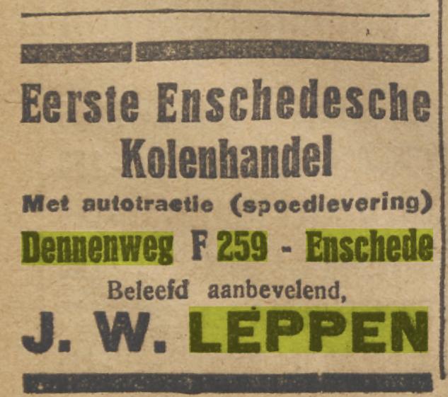Dennenweg 259 J.W, Leppen kolenhandel advertentie Overijsselsch dagblad 20-1-1923.jpg