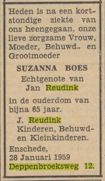 Deppenbroeksweg 12 Susanna Reudink-Boes overlijdensadvertentie Tubantia 28-1-1959.jpg