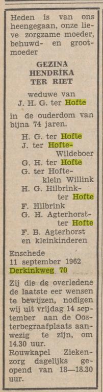 Derkinkweg 70 G.H. ter Hofte-ter Riet overlijdensadvertentie Tubantia 12-9-1962.jpg