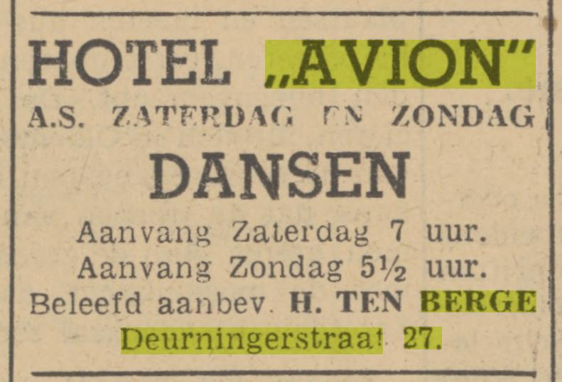 Deurningerstraat 27 Hotel Avion H. ten Berge advertentie Tubantia 6-6-1940.jpg