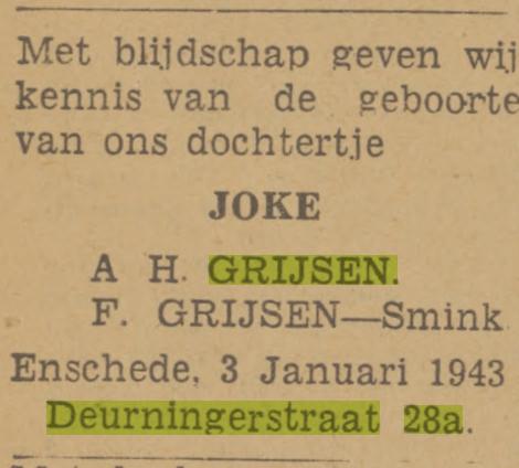 Deurningerstraat 28a A.H. Grijsen advertentie Twentsch nieuwsblad 4-1-1943.jpg