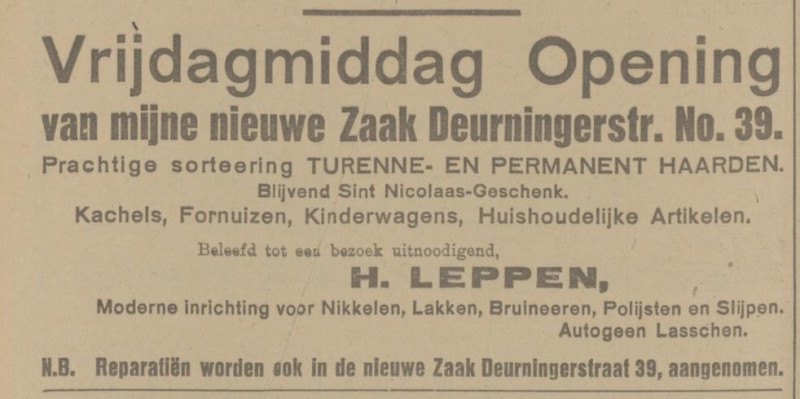 Deurningerstraat 39 winkel huishoudelijke artikelen en haarden H. Leppen advertentie Tubantia 26-11-1925.jpg