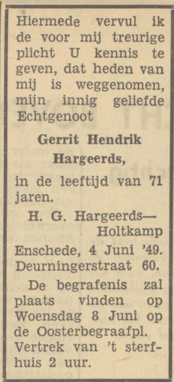 Deurningerstraat 60 G.H. Hargeerds overlijdensadvertentie Tubantia 7-6-1949.jpg