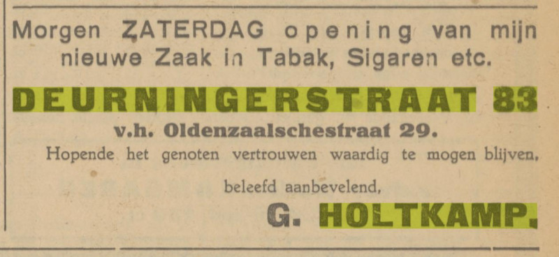 Deurningerstraat 83 sigarenzaak G. Holtkamp advertentie Tubantia 9-7-1926.jpg