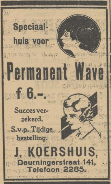 Deurningerstraat 141 kapsalon J. Koershuis advertentie Tubantia 19-9-1931.jpg