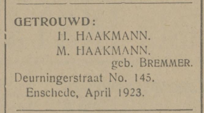 Deurningerstraat 145 H. Haakmann advertentie Tubantia 30-4-1923.jpg