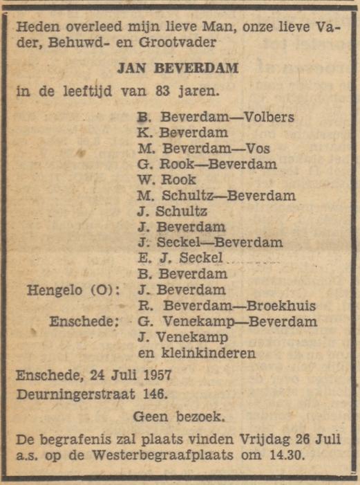 Deurningerstraat 146 Jan Beverdam overlijdensadvertentie 24-7-1957.jpg