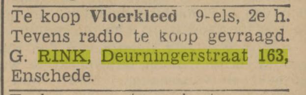 Deurningerstraat 163 G. Rink advertentie Tubantia 12-11-1942.jpg