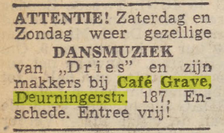 Deurningerstraat 187 cafe Grave advertentie Tubantia 13-6-1952.jpg