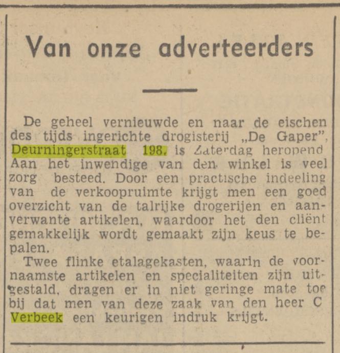 Deurningerstraat 198 drogisterij De Gaper C. Verbeek krantenbericht Tubantia 5-6-1939.jpg