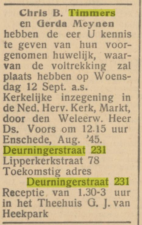 Deurningerstraat 231 Chris B. Timmers advertentie Het Parool 30-8-1945.jpg