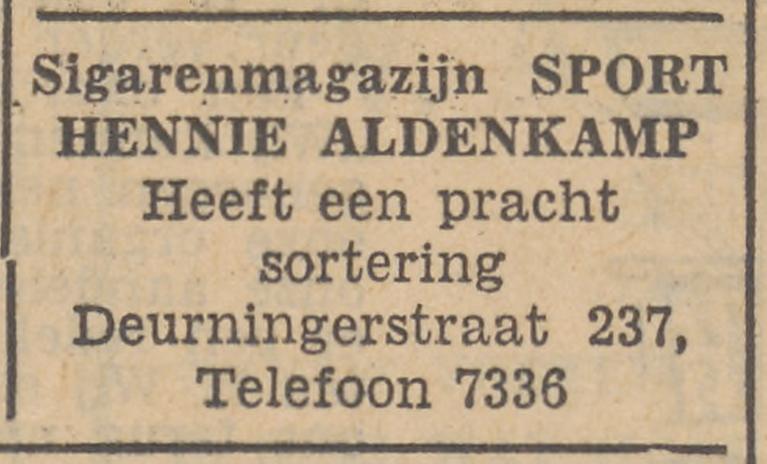 Deurningerstraat 237 Sigarenmagazijn Sport Hennie Aldenkamp advertentie Tubantia 1-12-1952.jpg
