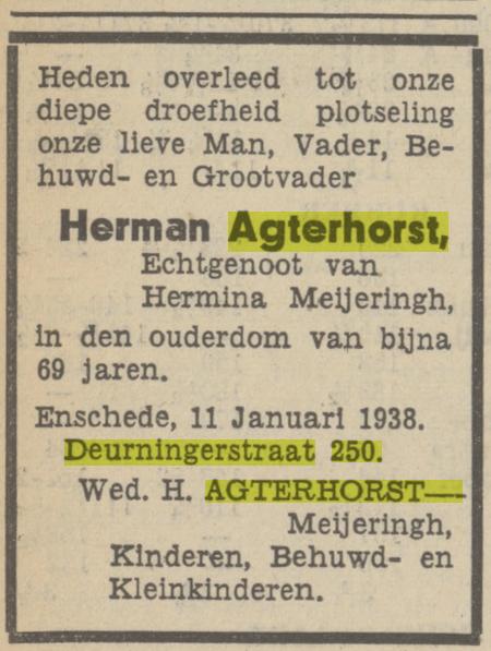 Deurningerstraat 250 Herman Agterhorst overlijdensadvertentie Tubantia 12-1-1938.jpg