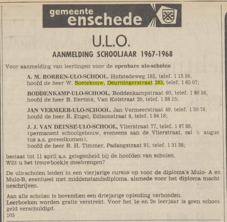 Deurningerstraat 283 W. Soetekouw onderwijzer advertentie Tubantia 8-4-1967.jpg