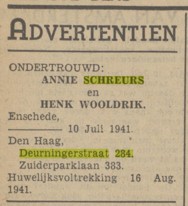 Deurningerstraat 284 Annie Schreurs Deurningerstraat 284 advertentie Tubantia 10-7-1941.jpg