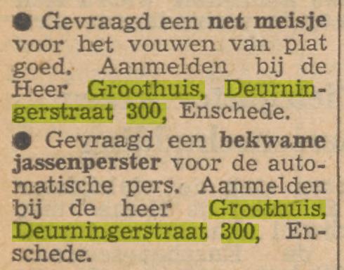 Deurningerstraat 300 Groothuis advertentie Tubantia 19-4-1956.jpg
