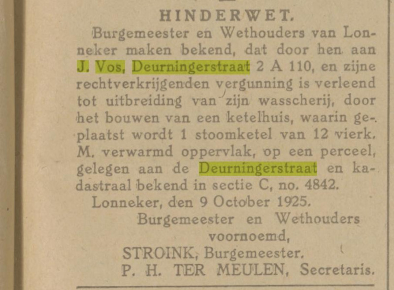 Deurningerstraat 364 wasserij J. Vos hibderwet krantenbericht 14-10-1925.jpg