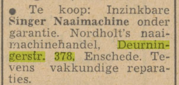 Deurningerstraat 378 Nordholt´s naaimachinehandel advertentie Tubantia 18-6-1948.jpg