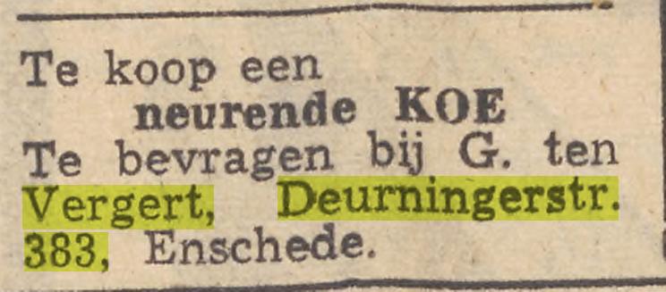 Deurningerstraat 383 G. ten Vergert advertentie Twentsche courant 16-5-1952.jpg