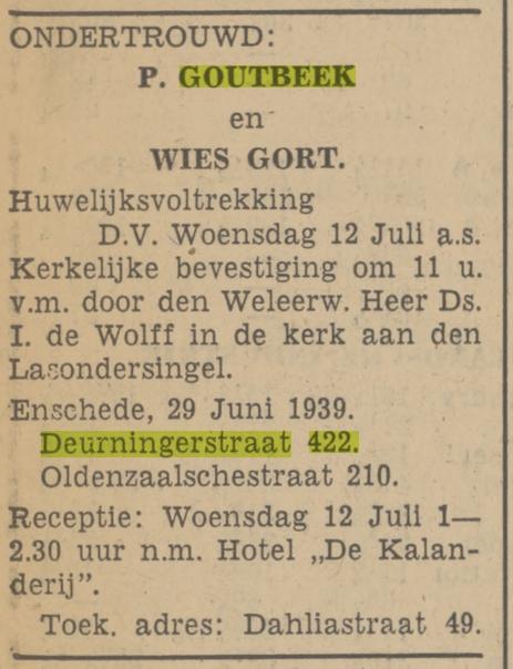 Deurningerstraat 422 P. Goutbeek advertentie Tubantia 29-6-1939.jpg