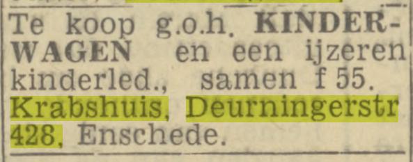 Deurningerstraat 428 Krabshuis advertentie Twentsch nieuwsblad 20-12-1943.jpg