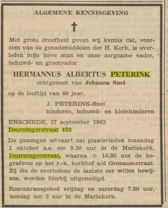 Deurningerstraat 470 H.A. Peterink overlijdensadvertentie Overijsselsch dagblad 28-9-1962.jpg