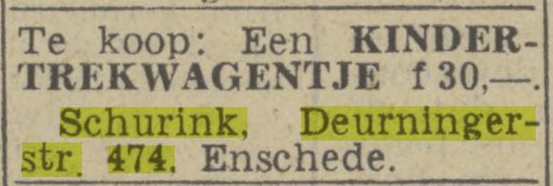Deurningerstraat 474 Schurink advertentie Twentsch nieuwsblad 16-8-1943.jpg