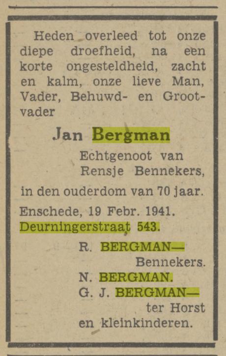 Deurningerstraat 543 Jan Bergman overlijdensadvertentie 20-2-1941.jpg