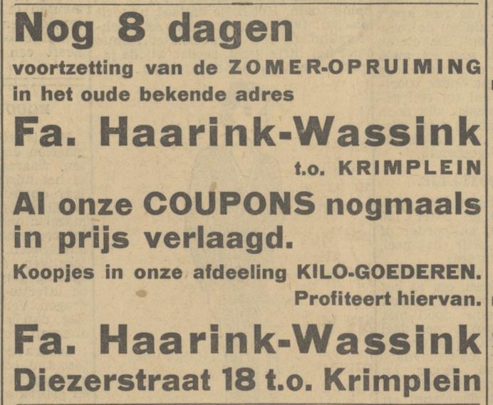 Diezerstraat 18 Fa. Haarink Wassink advertentie Tubantia 9-8-1935.jpg