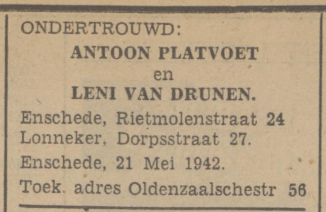 Dorpsstraat 27 Lonneker Leni van Drunen advertentie Tubantia 21-5-1942.jpg