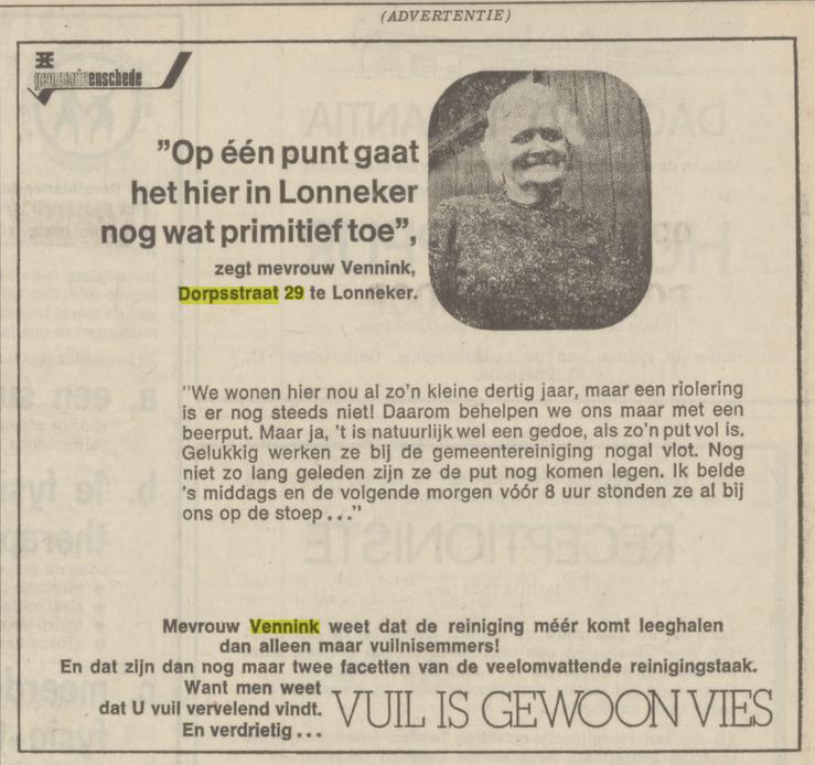 Dorpsstraat 29 Lonneker Mevr. Vennink advertentie Tubantia 19-8-1971.jpg
