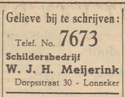 Dorpsstraat 30 Lonneker schildersbedrijf W.J.H. Meijerink advertentie Twentsche Courant 6-9-1950.jpg