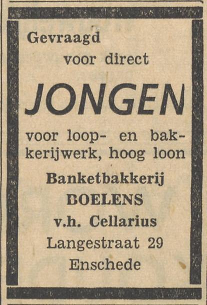 Langestraat 29 Banketbakkerij Boelens v.h. Cellarius advertentie Tubantia 9-11-1956.jpg