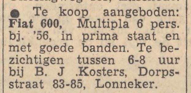 Dorpsstraat 83-85 Lonneker B.J. Kosters advertentie Tubantia 6-6-1962.jpg