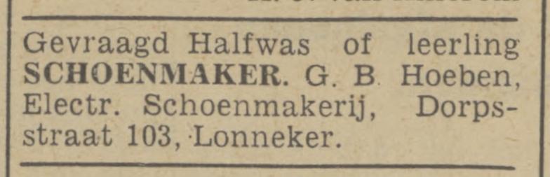 Dorpsstraat 103 Lonneker schoenmakerij G.B. Hoeben advertentie Tubantia 8-2-1941.jpg