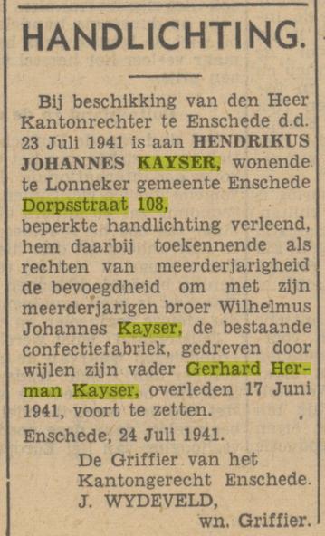 Dorpsstraat 108 G.H. Kaijser advertentie Tubantia 25-7-1941.jpg