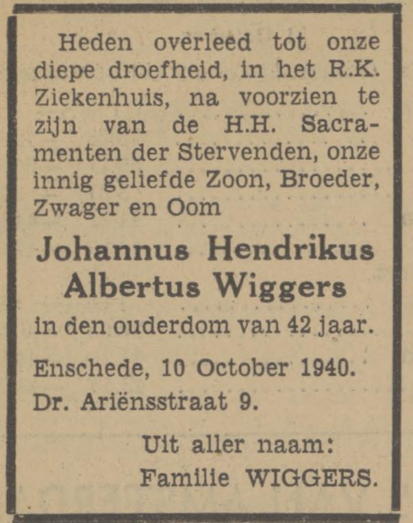 Dr. Ariensstraat 9 J.H.A. Wiggers overlijdensadvertentie Tubantia 11-10-1940.jpg