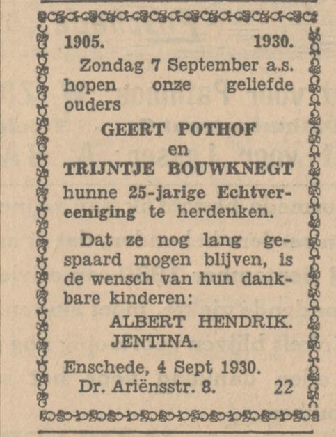 Dr. Ariensstraat 8 Geert Pothof advertentie Tubantia 4-9-1930.jpg